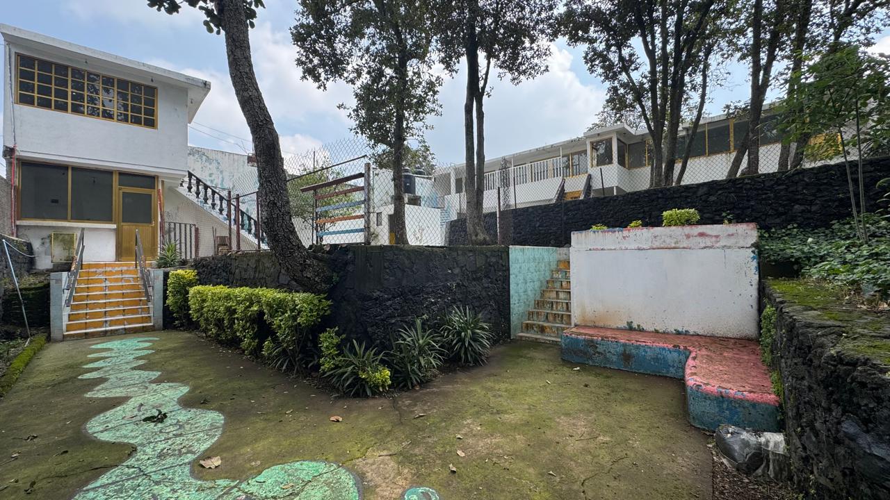Patio del terreno con jardineras, escaleras y áreas verdes